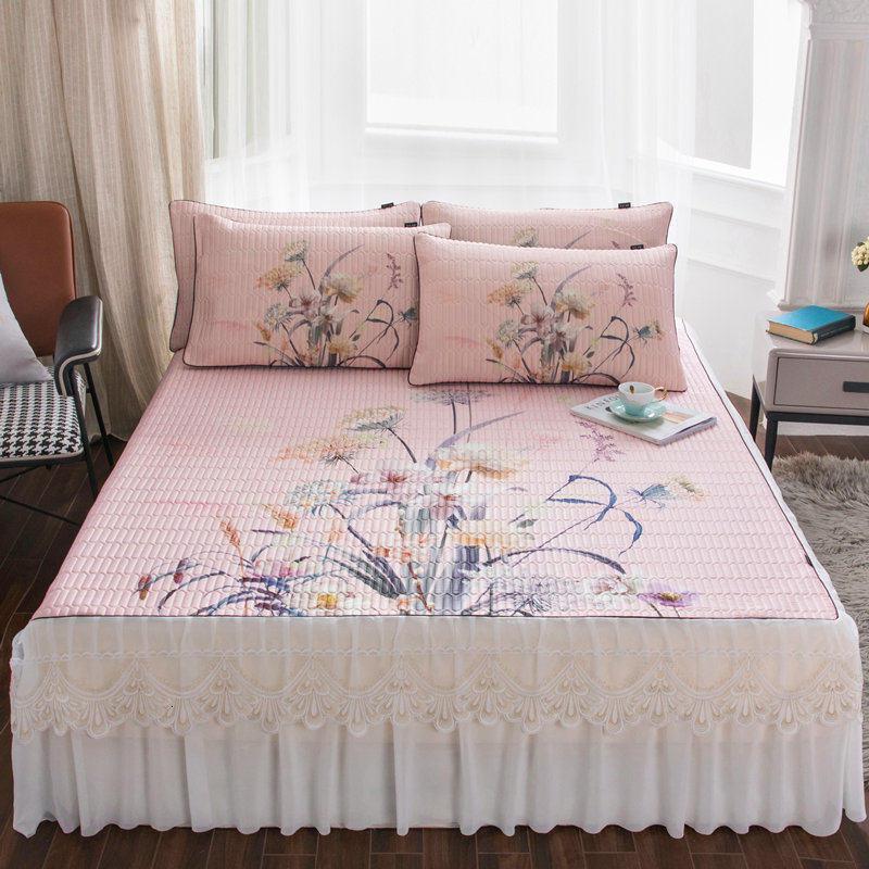 美帮汇乳胶凉席冰丝席1.8m2床裙床罩式三件套夏季可折叠水洗空调软席子 倾城佳人 1.8*2.2m床