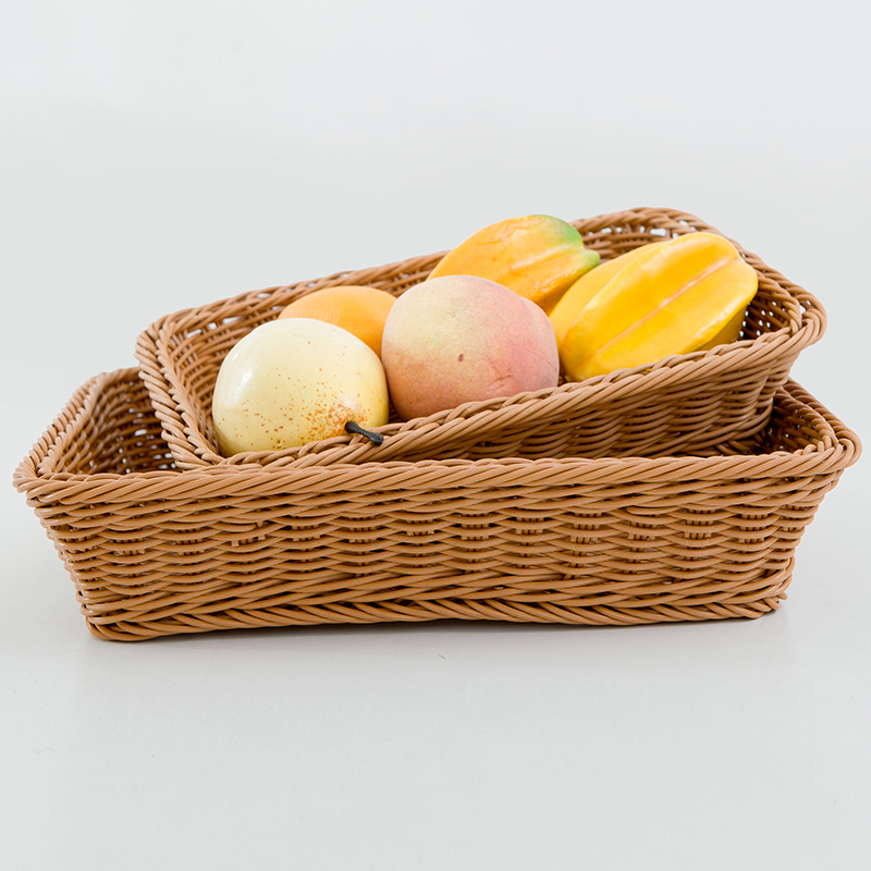 韩式仿柳编收纳筐零食框面包水果篮子藤编长方形桌面竹篮塑料编织