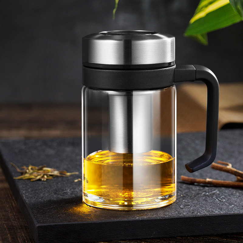 万象玻璃杯茶杯带把大容量泡茶杯茶水分离办公室家用便携大容量水杯