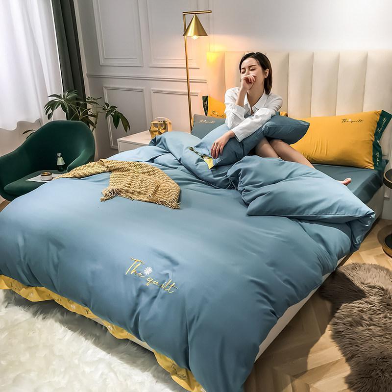 款水洗棉简约刺绣四件套亲肤床单被套北欧风床上用品_831高清大图