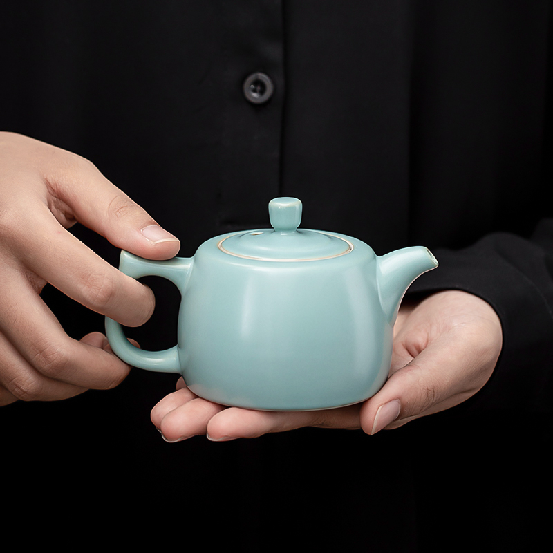 苏氏陶瓷(SUSHI CERAMICS)汝窑井栏泡茶壶开片可养金线汝瓷茶壶礼盒装180ml