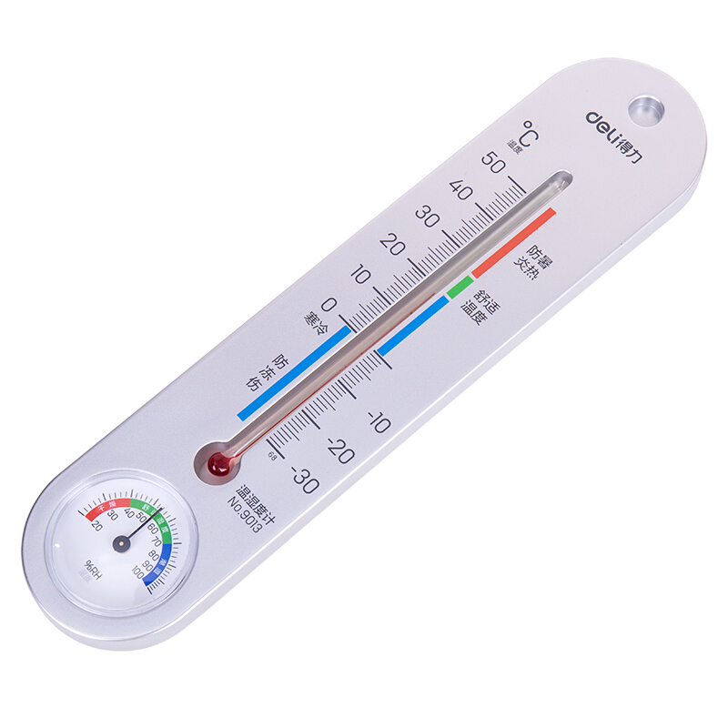 得力(deli)经典挂壁式温度计 个性化提示温湿度计 办公用品 9013