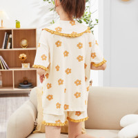 [2.5折价92元]唐狮睡衣女夏女士家居服短袖休闲开衫女夏季薄款睡衣短裤