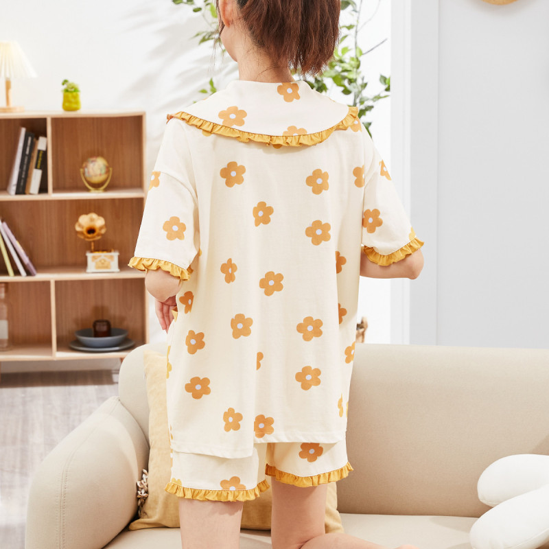 [2.5折价92元]唐狮睡衣女夏女士家居服短袖休闲开衫女夏季薄款睡衣短裤