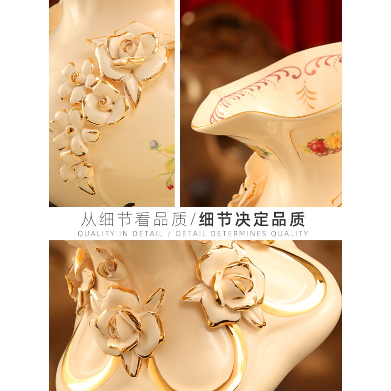 欧式陶瓷花瓶摆件客厅插花装饰品北欧创意简约干花花瓶摆设 三维工匠 玫瑰特大大号(36*35*52CM)