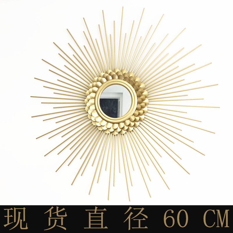 创意欧式太阳镜壁挂餐厅墙面镜子铁艺装饰镜背景墙美式玄关壁饰 三维工匠 新花金色直径60