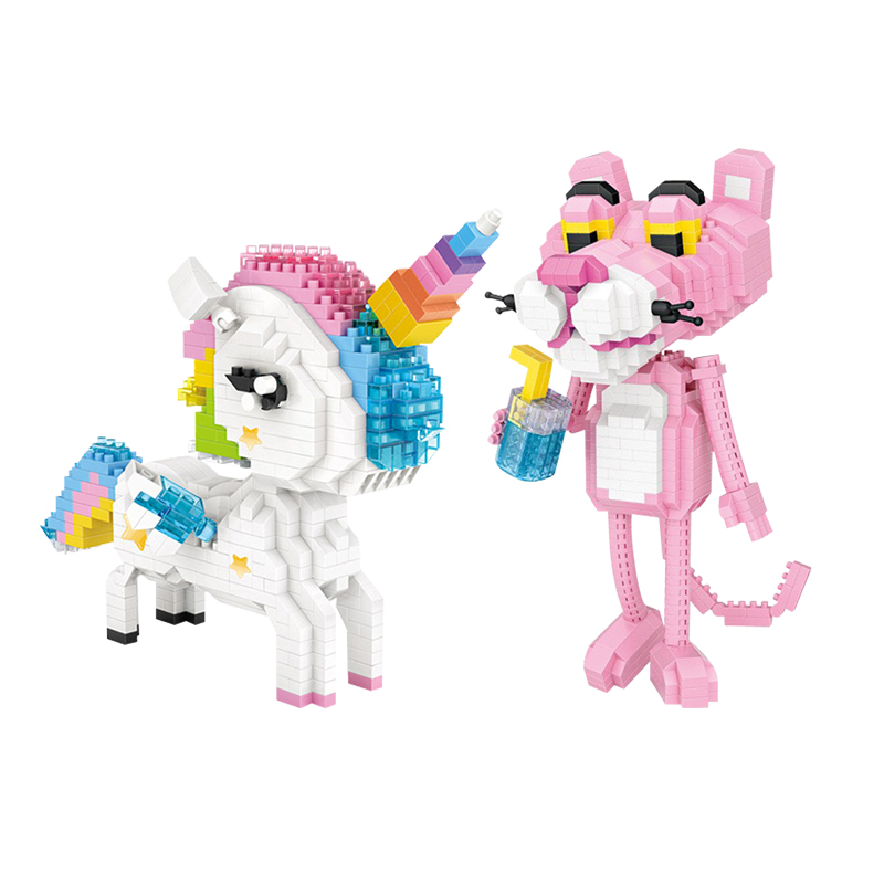 拼接不兼容乐高积木玩具网红ip家族系列积木摆件2件套独角兽粉红豹