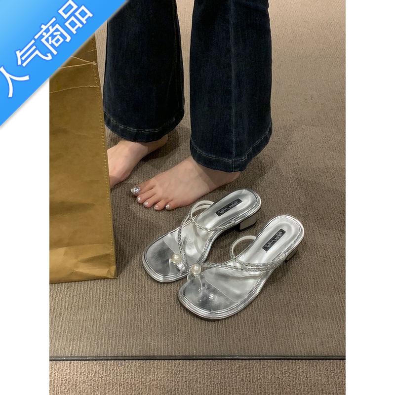 SUNTEK法式晚风凉拖外穿女鞋子2023年春夏新款仙女风配裙子粗跟黑色凉裙高清大图