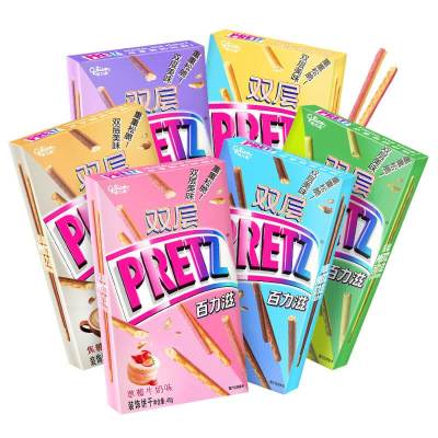 格力高 双层百力滋装饰饼干 45g 草莓牛奶味-单盒*3