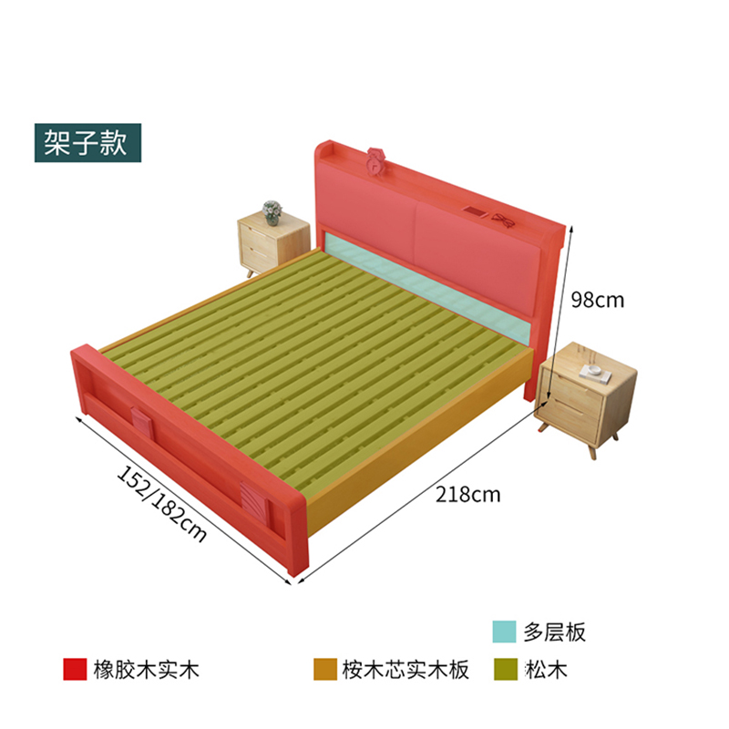 创世人 实木床双人床北欧床日式主卧软靠床现代简约床[1.5米 1.8米尺寸可选,备注]高清大图