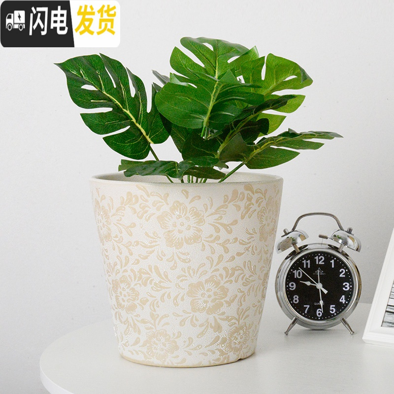 三维工匠欧式简约花盆陶瓷特大号落地阳台客厅桌面绿萝虎皮兰花盆批发 白流釉高款(送塑料托盘) 大花盆容器