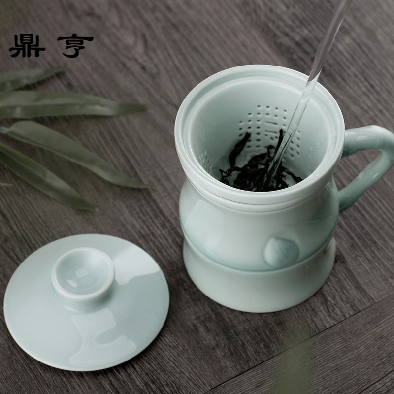 鼎亨陶瓷茶杯带盖带过滤办公简约马克杯创意泡茶杯家用喝茶杯茶水