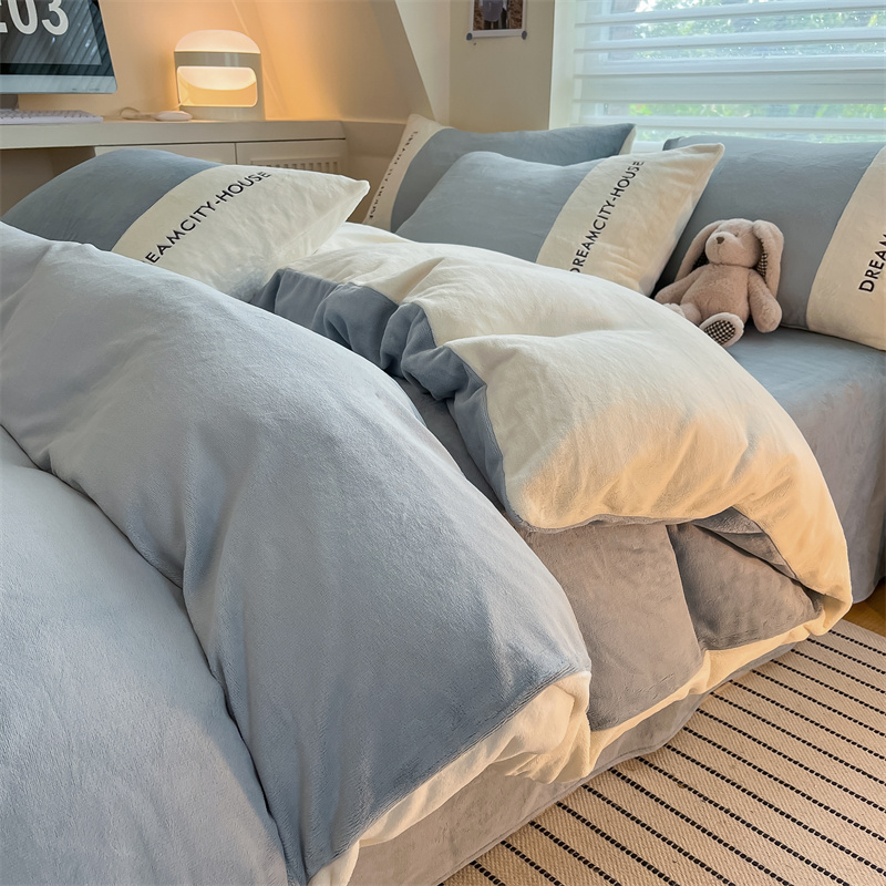 轻奢高级感牛奶绒床品四件套加厚冬季被罩珊瑚绒双面加绒床单被套床笠款床上用品三件套高清大图