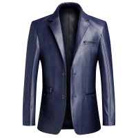 加大码春秋新款男式皮衣西装时尚免烫韩版休闲西服潮流外套男 4XL/195 蓝色