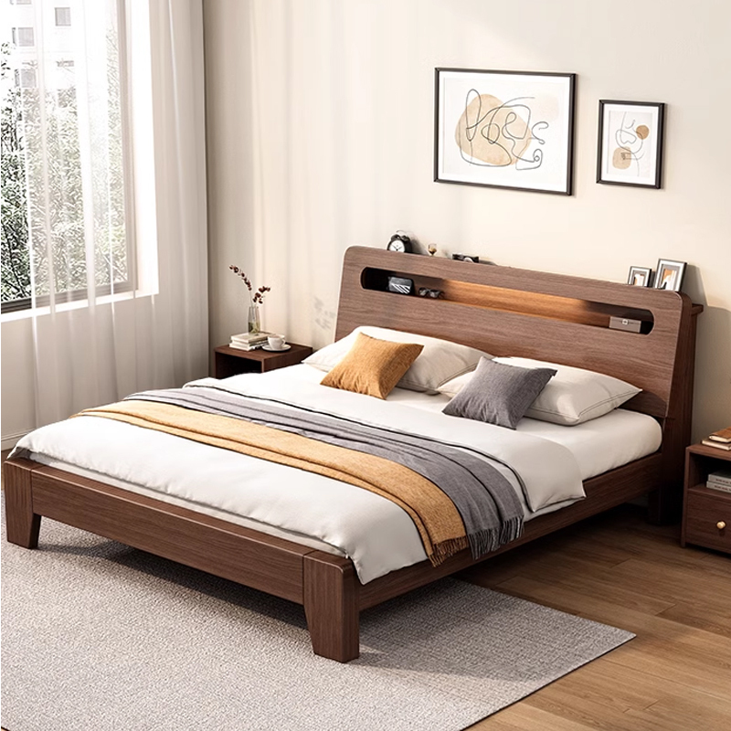 宏企家具 实木床1.8米现代简约双人床1.5米 出租房家用经济型1.