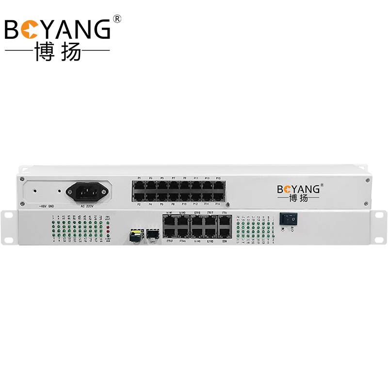 博扬综合业务光端机10路电话+50路磁石+8路物理隔离1+1SFP满配模块单纤LC20KM1对 BY-10P50H8EV