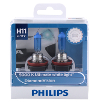 飞利浦(PHILIPS)蓝钻之光汽车灯泡大灯卤素灯远光灯近光灯2支装 H11 5000K