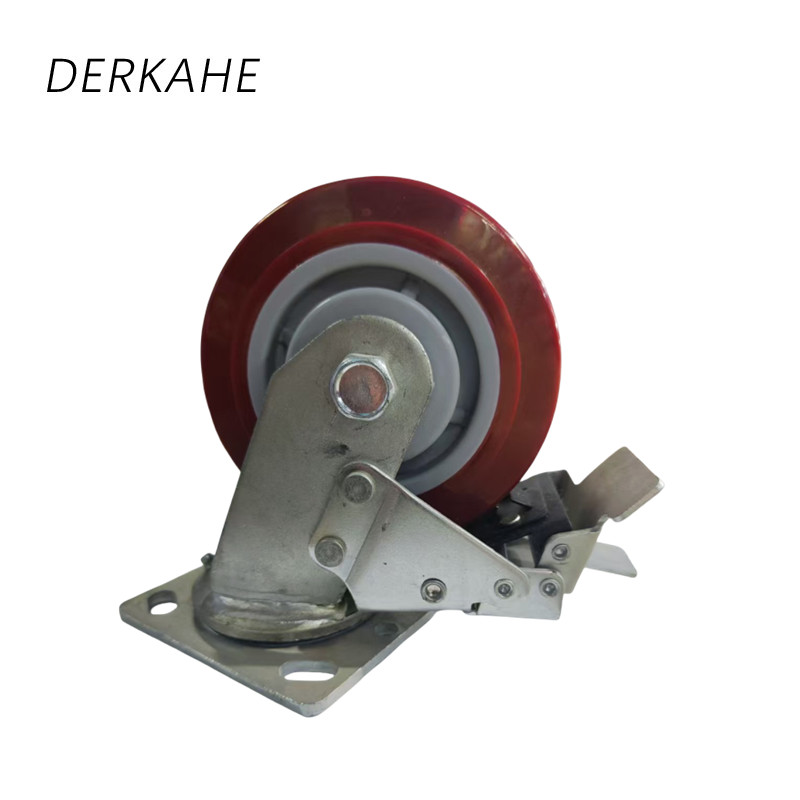 DERKAHE 重型手推车聚氨酯轮 φ125×50(5寸) 万向刹车款 个高清大图