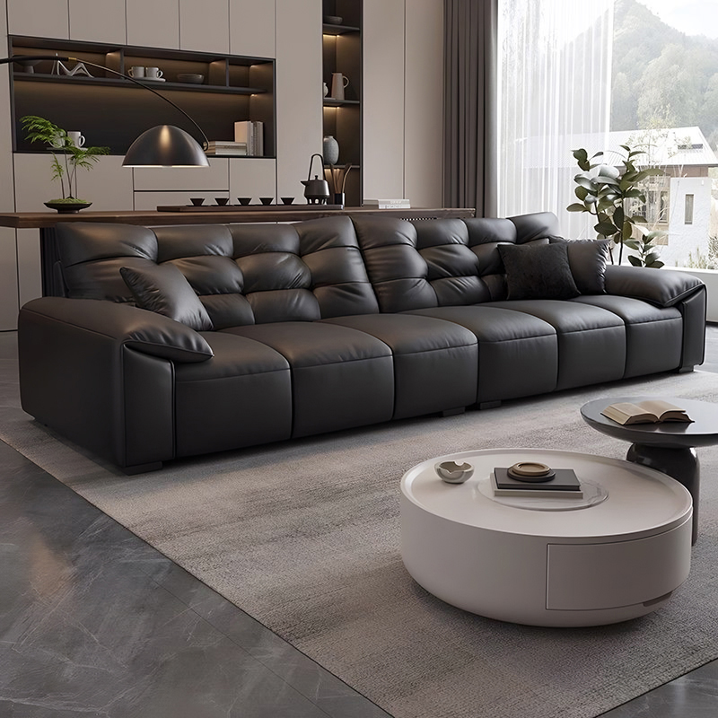 欧梵森意式真皮沙发客厅大小户型简约现代大象耳朵直排皮艺沙发 2.4米大三人位 耐磨真皮【海绵座包】多色可选