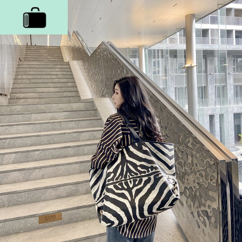 网红包包女包大包2020新款春夏条纹单肩包大容量斑马纹手提包潮NEWLAKE 图片色大号A(收藏送卡包）