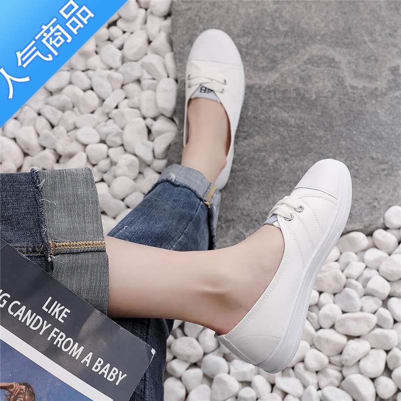 SUNTEK网红小白鞋女2023春款浅口板鞋春透气帆布鞋孕妇百搭鞋子女潮鞋高清大图