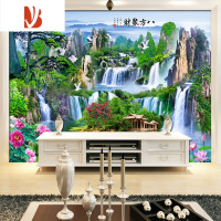 三维工匠背景墙山水画贴纸墙贴自粘客厅装饰流水生财壁纸墙纸贴画风景壁画 QZ-3-八方 中