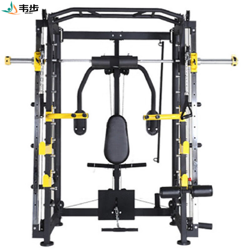 韦步WF-6017史密斯机多功能飞鸟卧推举重龙门架力量健身训练器械单机+100KG杠铃片高清大图