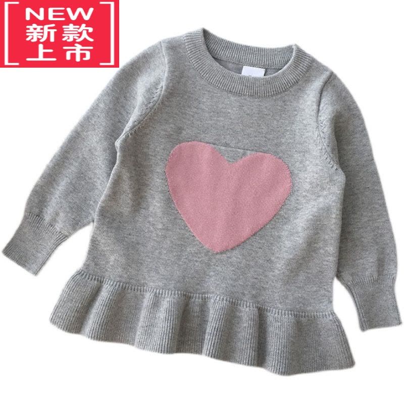 可莉允秋冬婴儿女童中长款毛衣套头宝宝爱心荷叶边下摆针织裙式上衣图片