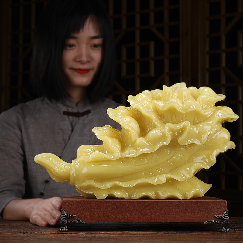 美帮汇百财如意玉白菜摆件玉石翡翠家居饰品中式客厅酒柜博古架摆设高清大图