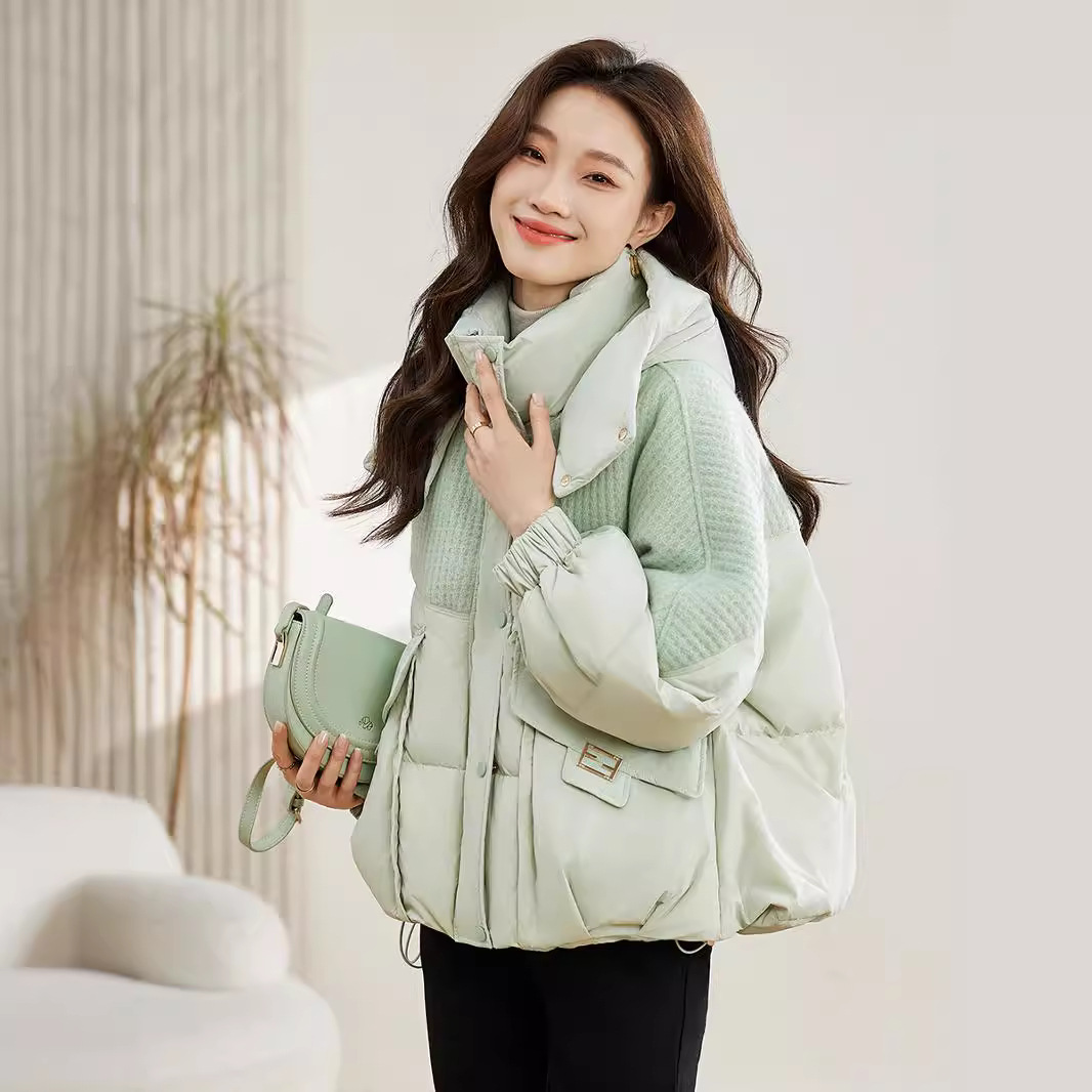 2025年冬季女款小个子短款加厚宽松棉衣棉服时尚保暖连帽外套高清大图
