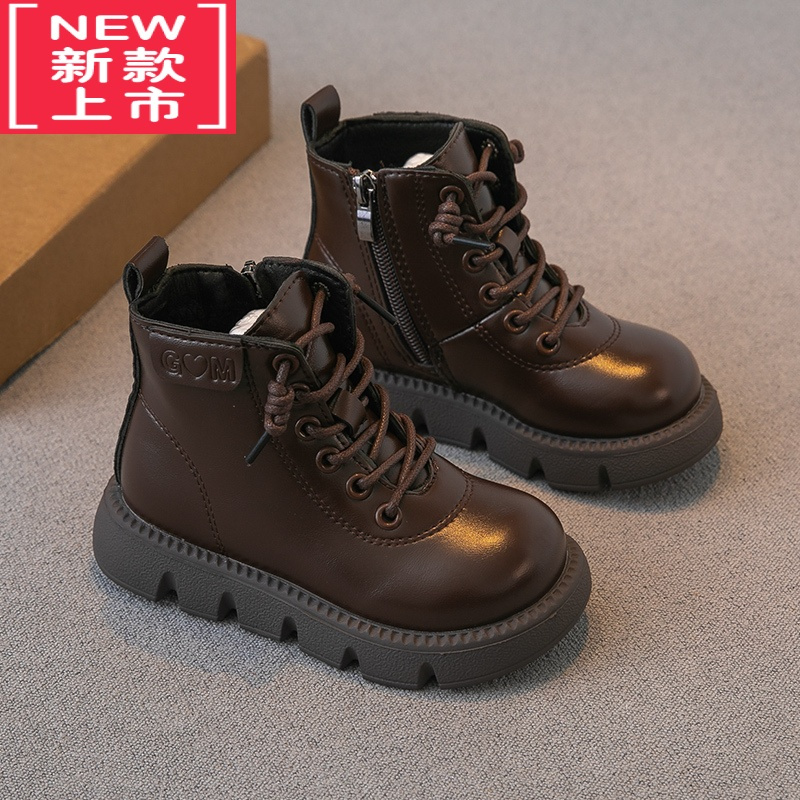 可莉允女童靴子2022冬季新款儿童鞋子马丁靴加绒二棉短靴洋气皮靴英伦风