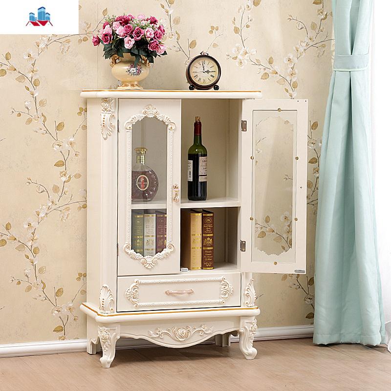 欧式简约小酒柜韩式花餐边柜沙发边柜客厅收纳酒水柜双玻璃柜泰空仓
