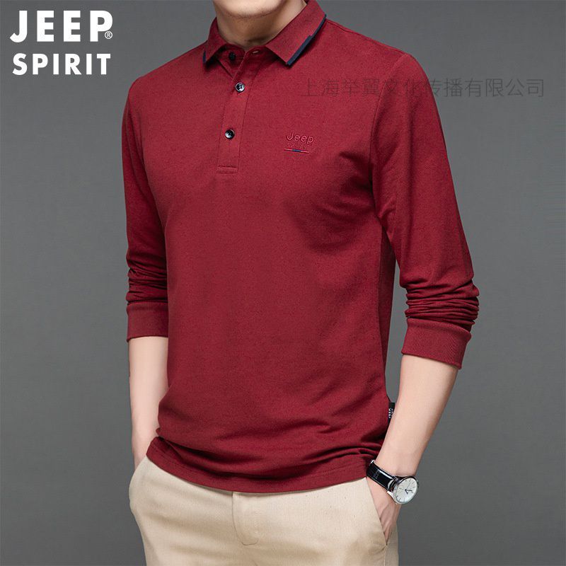JEEP SPIRIT春秋新款长袖T恤休闲商务百搭中青年纯棉POLO衫男上衣