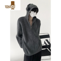 YANXU复古小众半拉链连帽毛衣男韩版纯色oversize感懒惰针织衫外套 2XL 灰色