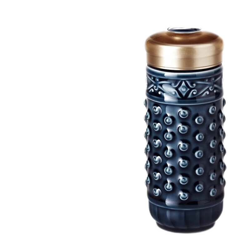 乾唐轩 活瓷皇家骏马双层随身杯大容量水杯男陶瓷杯子蓝色高清大图