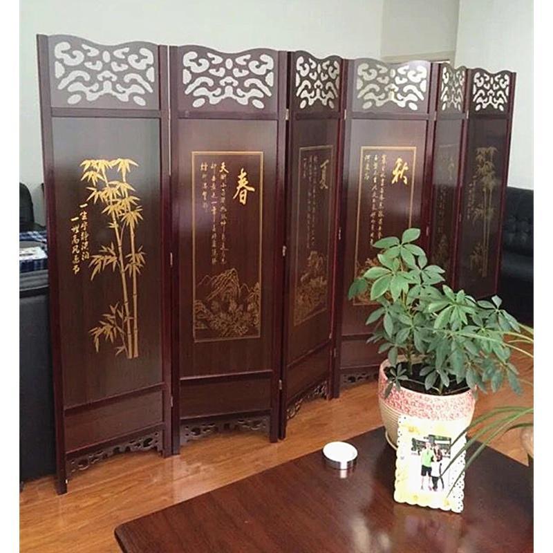 森美人屏风中式实木酒店客厅餐厅玄关处隔断会议办公室可移动折屏屏风 1.8m6扇竹春夏秋冬竹底花款