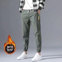 冰丝裤子男春夏季韩版休闲运动裤潮流宽松百搭哈伦裤束脚九分裤子 L建议100-120斤 单件装M01军绿加绒加厚