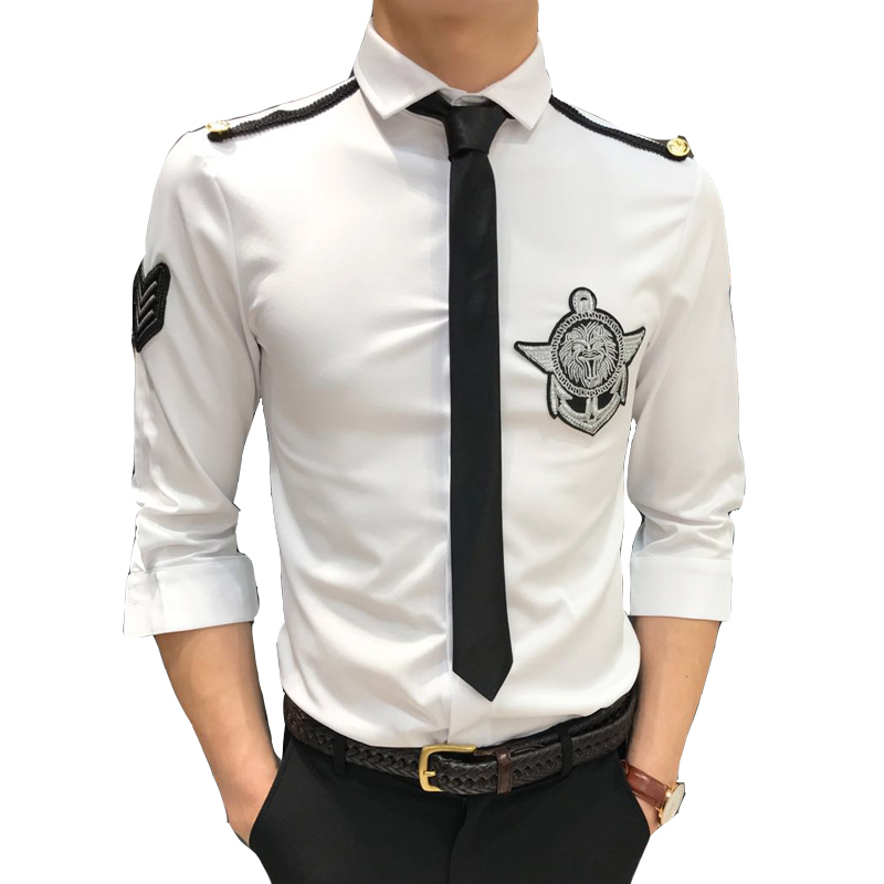 夜店型师潮男绣标中袖衬衫餐厅酒吧DJ酒店工作服男女班服团体服