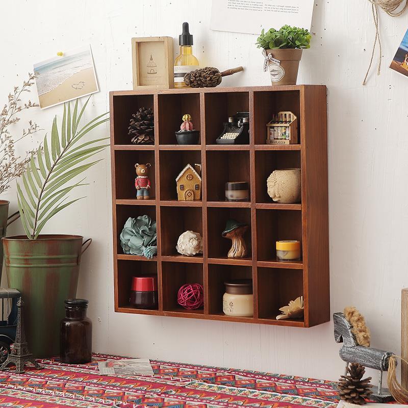 多格置物架壁挂式收纳盒格子装饰柜挂架桌面复古实木桌面收纳柜12格旧