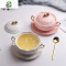 芋圆燕窝碗甜品碗精致套装欧式小西米露碗家用红网酸奶碗带盖 FENGHOU 金猪粉盖碗+蜂窝粉方盘+金勺