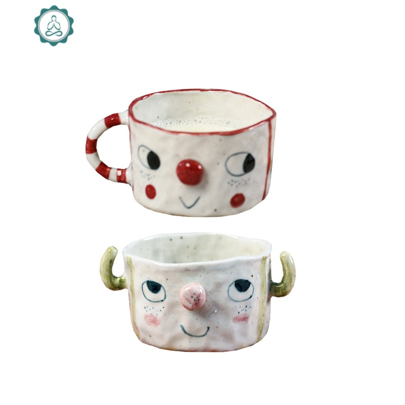 原创手作早餐杯陶瓷燕麦牛奶马克杯双耳碗可爱日式卡通儿童女餐具 封