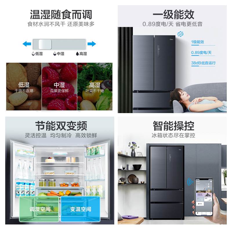 [19分钟急速净味]美的(Midea)508升 法式多门冰箱 高端系列 智能杀菌一级能效 BCD-508WTPZM(E)