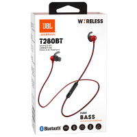 JBL T280BT 蓝牙耳机无线入耳式耳机耳麦通用手机音乐耳塞低音 红