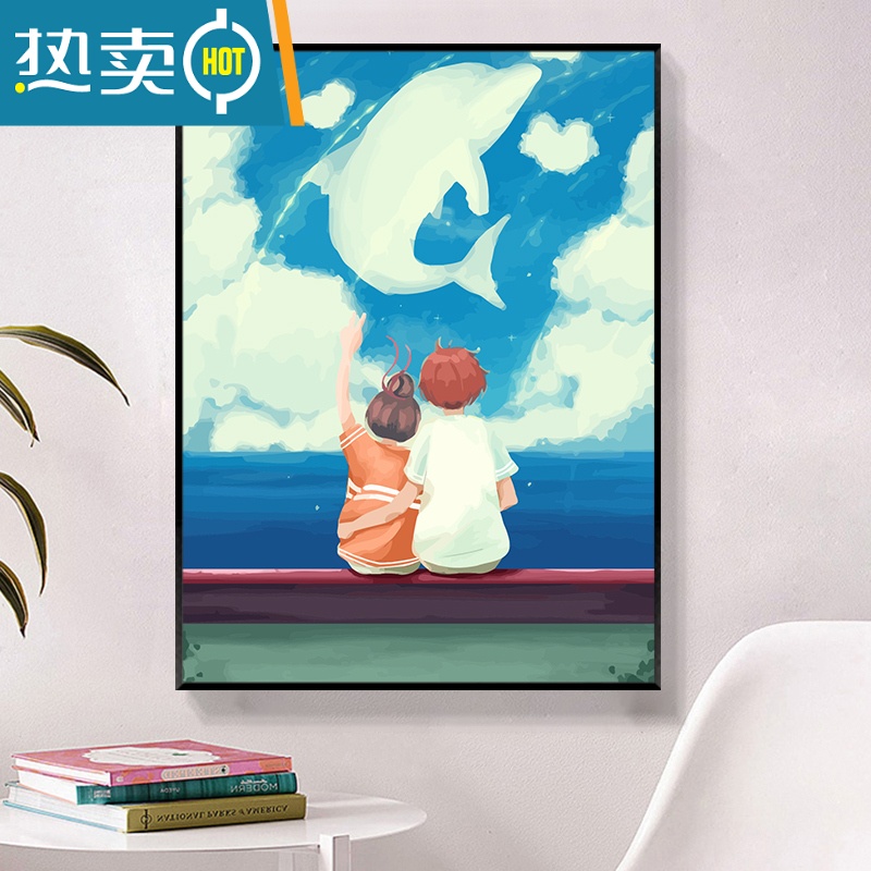 敬平diy数字油画风景日出填充填色丙烯画手工绘画减压油彩客厅装饰画装饰画 SJ5086 高亮颜料+专业油画布+画笔+配件40*60cm绷好加厚实木内