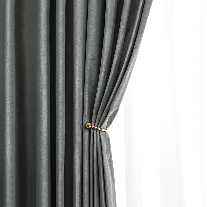 京城派 遮光窗帘北欧简约现代荷兰绒挂钩窗帘加厚打孔窗帘飘窗客厅帘子遮阳布纯色轻奢卧室挂钩窗帘 荷兰绒-灰色 【打孔款】定制每米价格
