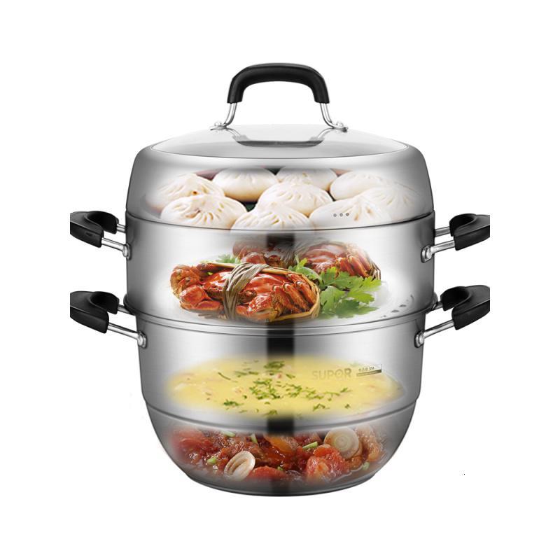 精选苏泊尔304不锈钢加厚蒸锅多3三层28cm蒸馒头蒸笼家用煤气灶用