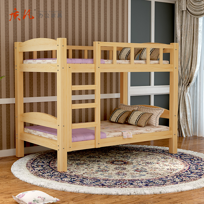 质凡 实木单人员工宿舍高低床 原木无漆上下床 1000mm*2000mm不含安装高清大图