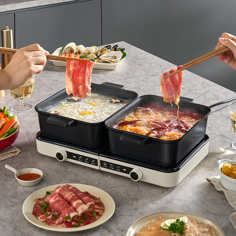 小熊(Bear)电火锅 分区控温 鸳鸯锅 叠叠锅 家用分体多功能锅DHG-F60N7