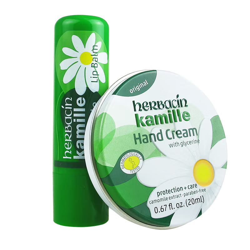 HERBACIN德国进口好本清小雏菊小甘菊润唇膏滋润保湿补水防干裂男女士4.8g 经典手霜20ml+唇膏高清大图