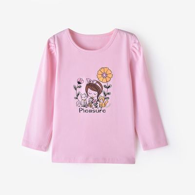 【1件3折】铅笔俱乐部童装女童长袖上衣秋季儿童t恤圆领小宝宝卡通 粉红 90cm